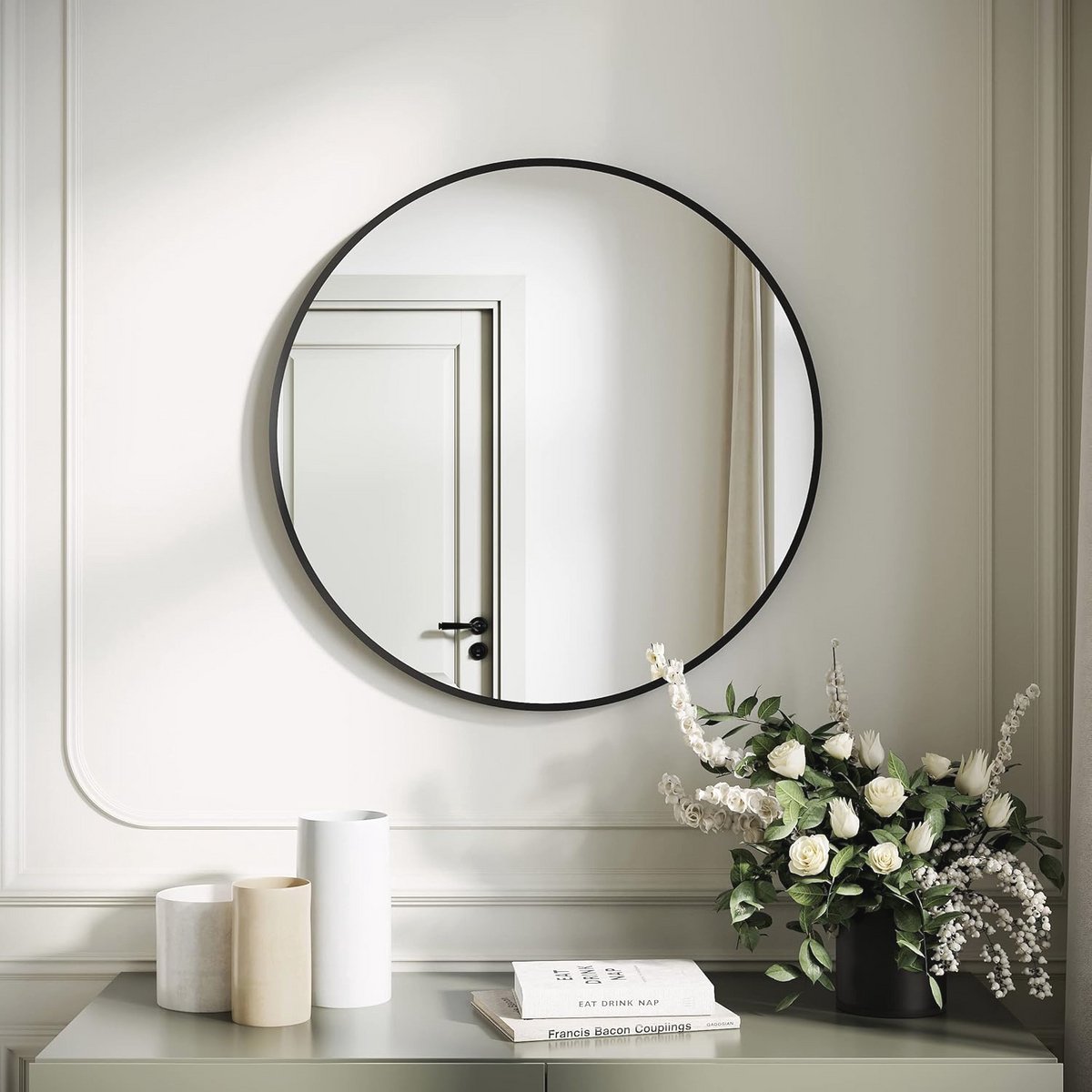 Ronde Wandspiegel 40 cm met Zwart Aluminium Frame - Moderne Make-up Spiegel voor Badkamer en Woonkamer