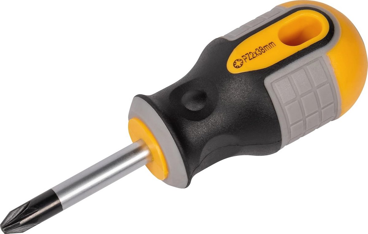 Stubby Schraubendreher met Magnetische Punt – Pozidriv S2 Stalen Blad & Soft Grip Handgreep – PZ2 x 38 mm
