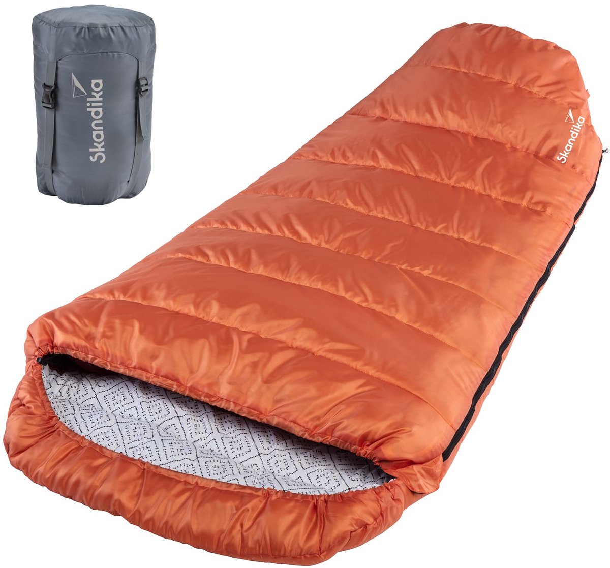 Skandika Vegas-L XXL Slaapzak - Mummieslaapzakken - Slaapzakken volwassen – Maat XXL – Mummie slaapzak - Unisex - Katoen, luxe kwaliteit, koppelbaar, 3 seizoenen, 220 x 110 cm, -12° tot -15°C, Outdoor kampeerslaapzak – Ritssluiting links - oranje