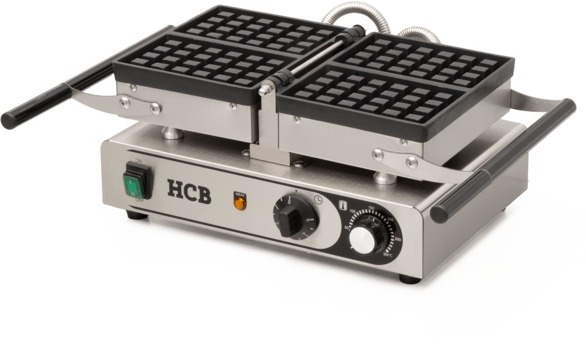 HCB® - Professioneel horeca Wafelijzer met timer - kantelbaar - 230V - Wafelmaker van RVS / INOX - 37x50.5x20 cm (DxBxH) - 10.40 kg - 7476