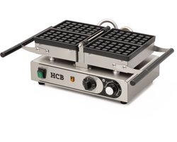 HCB® - Professioneel horeca Wafelijzer met timer - kantelbaar - 230V - Wafelmaker van RVS / INOX - 37x50.5x20 cm (DxBxH) - 10.40 kg - 7476