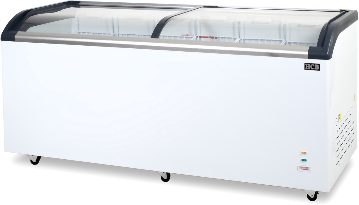 HCB® - Professionele Horeca vriezer - Vrieskist met glazen schuifdeksel - 545 liter - 230V - Diepvries koffer - 68x181x85 cm (DxBxH) - 30 kg - 1430