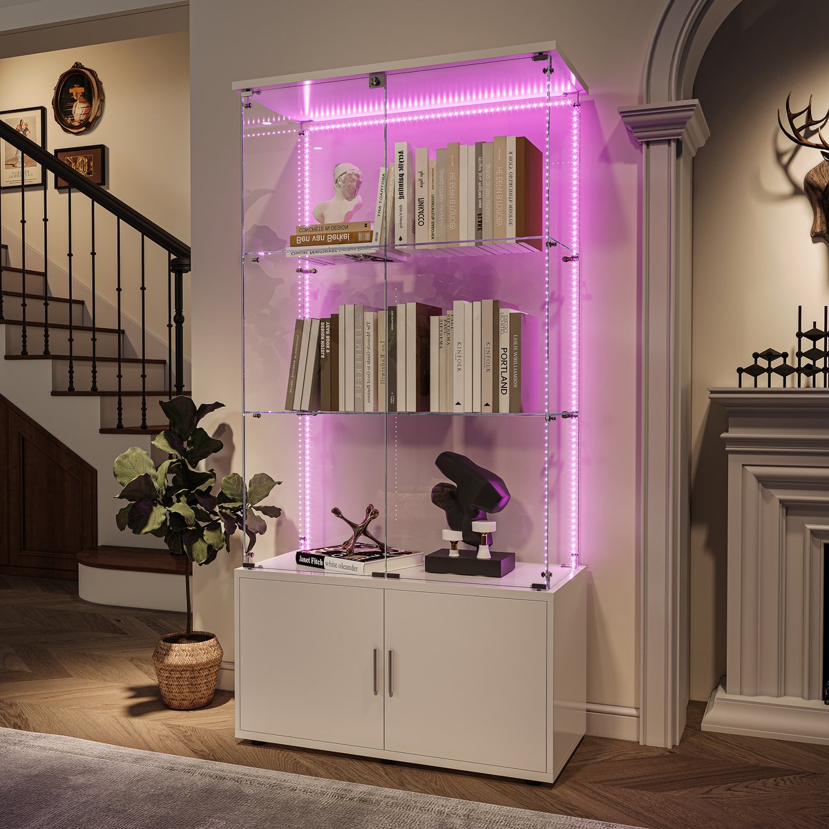 Vitrinekast Wit met Glas en LED – Moderne Displaykast met 3 Planken voor Figuren, Collecties en Decoratie