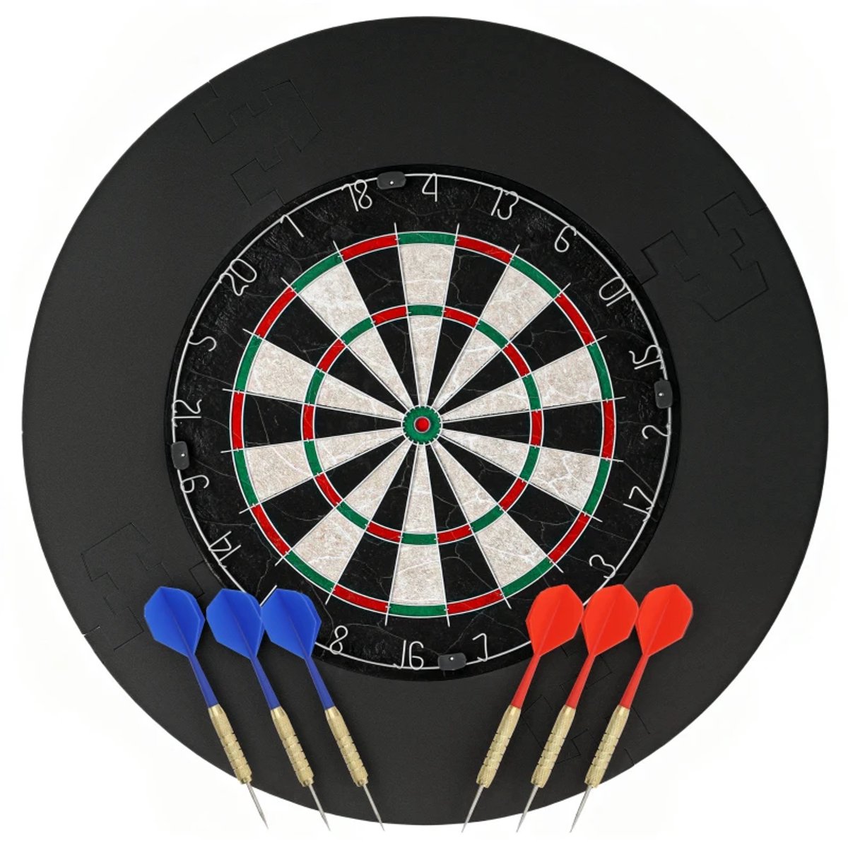 Dartbord - Dartset - Dartbordset met Beschermring - 6 Stalen Dartpijlen - Dartboard - Sisal + Plastic - 71.5 x 71.5 x 3.8 cm - Zwart