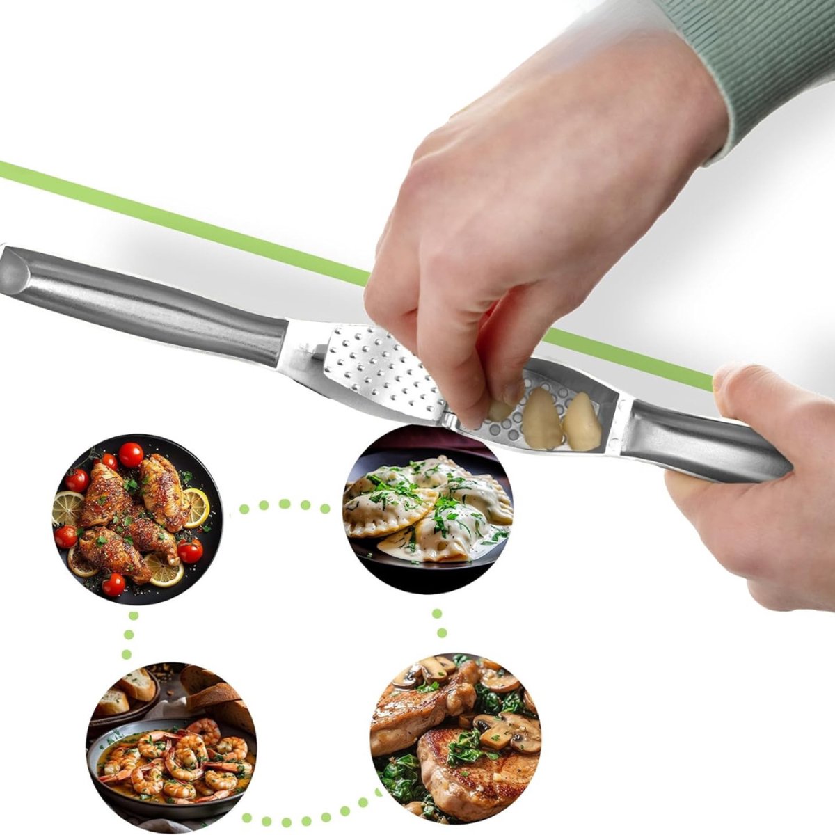 Culinaro® Premium Knoflookpers - Gemberpers - Makkelijk te Gebruiken & te Wassen - Vaatwasser bestendig - Zilver — afbeelding 3
