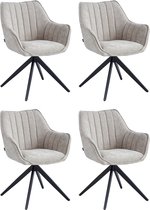 Colenis® - Yasmin Eetkamerstoel - Set van 4 - Taupe - Chenille Stof - Gestoffeerde zitting - Metalen poten - 180° - Draaistoel