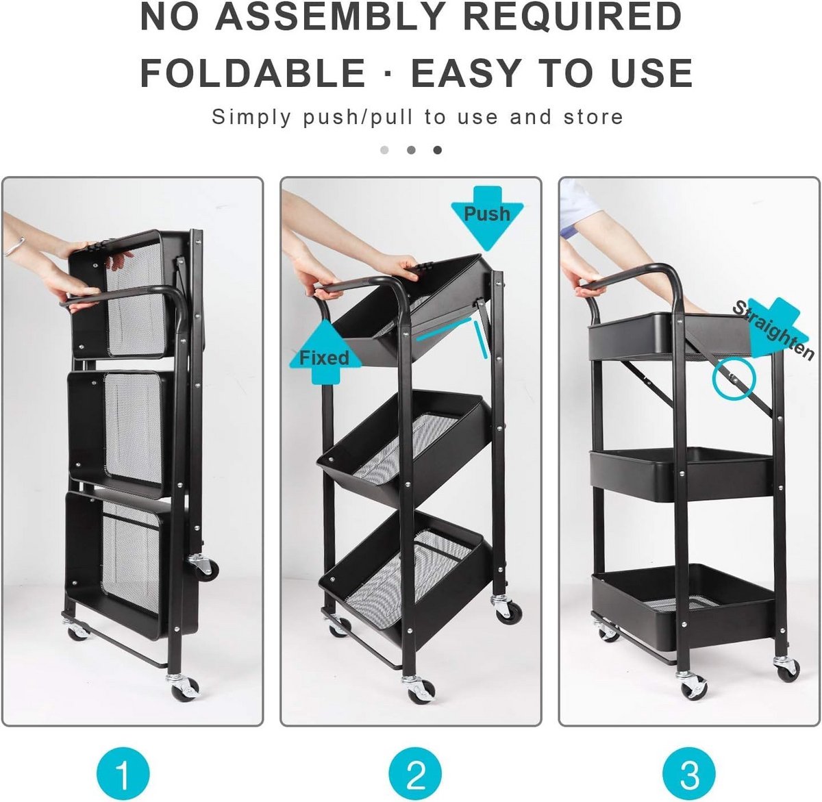 Opvouwbare Keukenwagen met 3 Niveaus - Compacte Trolley voor Thuisgebruik