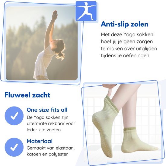 Hilvard Pilates sokken - Yoga sokken - Enkelsokken - 3 Paar - Groen - Anti-slip sokken - One size fits all van Merkloos — afbeelding 4