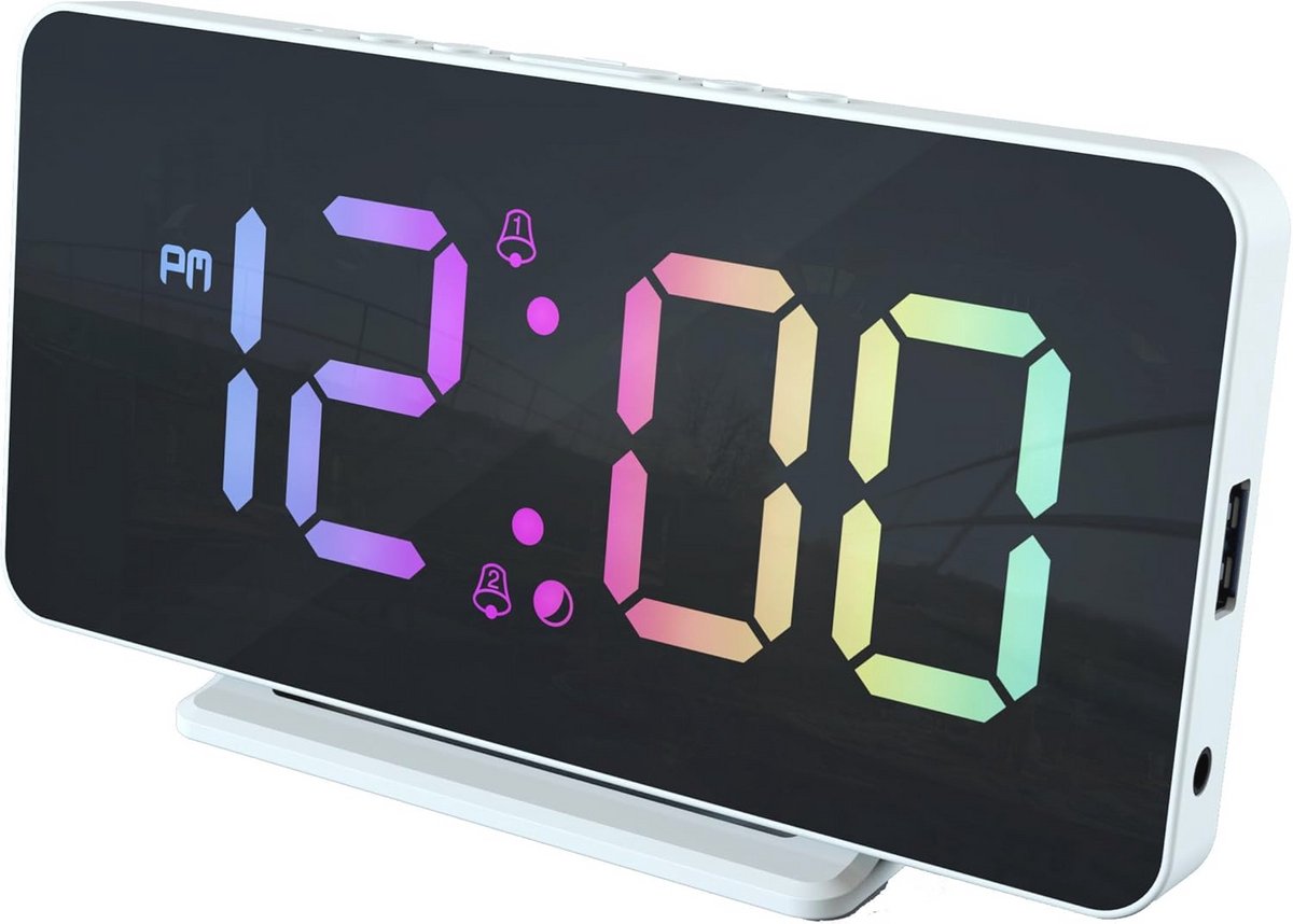 Digitale Wekker met USB-poort - Dimbaar LED-display - Dubbele Alarmfunctie - Slank Ontwerp - Meerkleurig