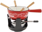 Cosy&Trendy Aspen Fondueset Gietijzer Ø14 cm - Rood - Incl. Brander & 4 Vorkjes - 4 Personen