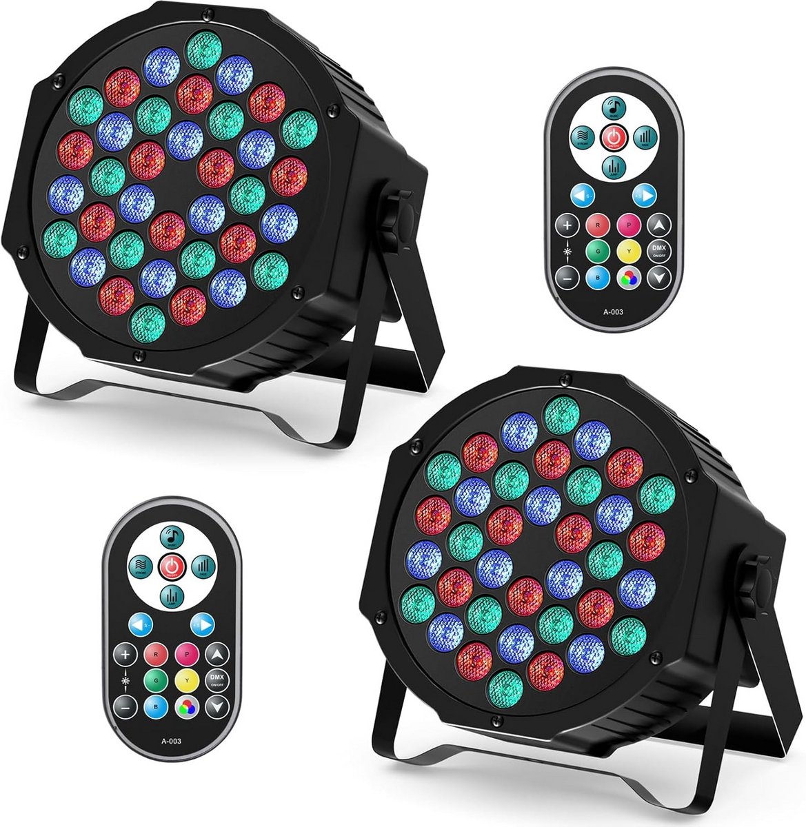2 Stuks PAR LED Podiumverlichting 72W - RGB Discolamp met Afstandsbediening en DMX