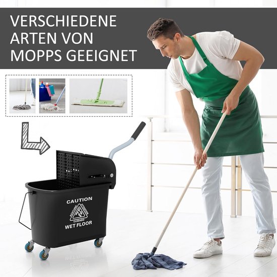 Professionele Dweilwagen met Pers en 20L Gescheiden Emmer voor Schoonmaak van Merkloos	 — afbeelding 4
