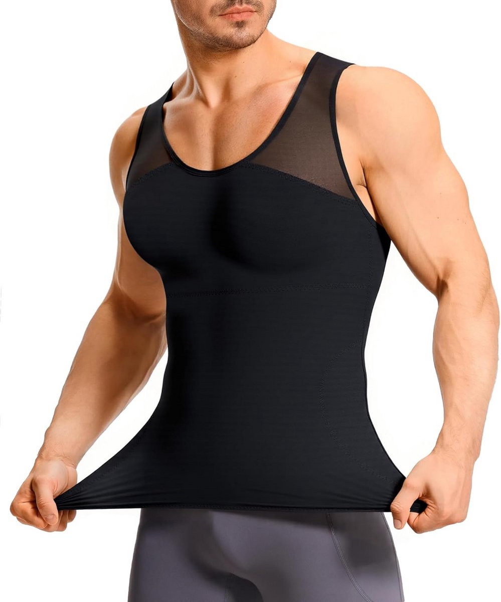 Mannen Compressiehemd Slank Lichaam Vormend Shirt Neopreen Shapewear Taille Trainer
