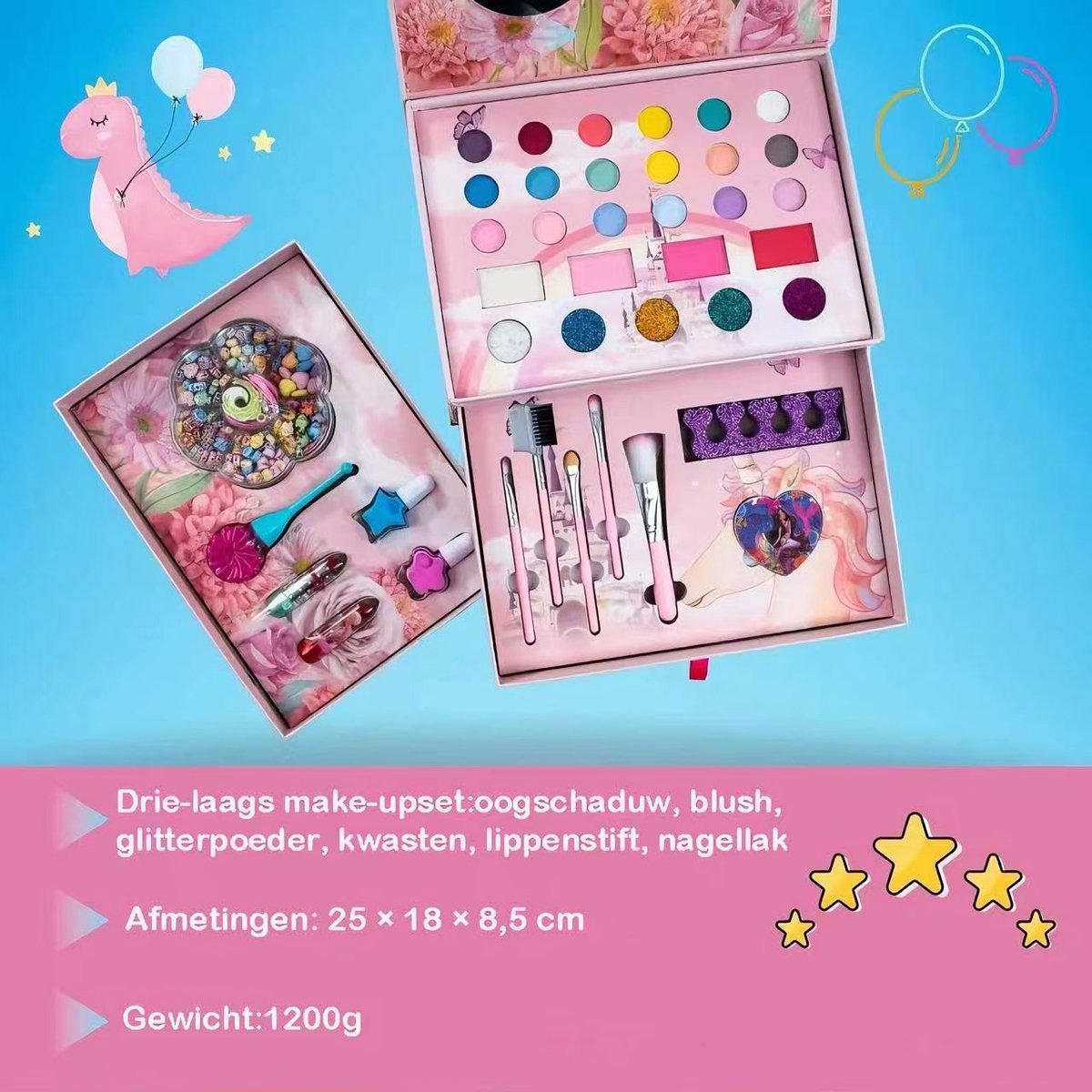 Meedeer 3 In 1 Make-upset voor kinderen-kinder make up meisje-make up kinderen set meisjes-veilige en niet-giftige cosmetica-speelgoedset, meisjes, kerstcadeau, verjaardag, 4,5,6,7...12 jaar — afbeelding 7