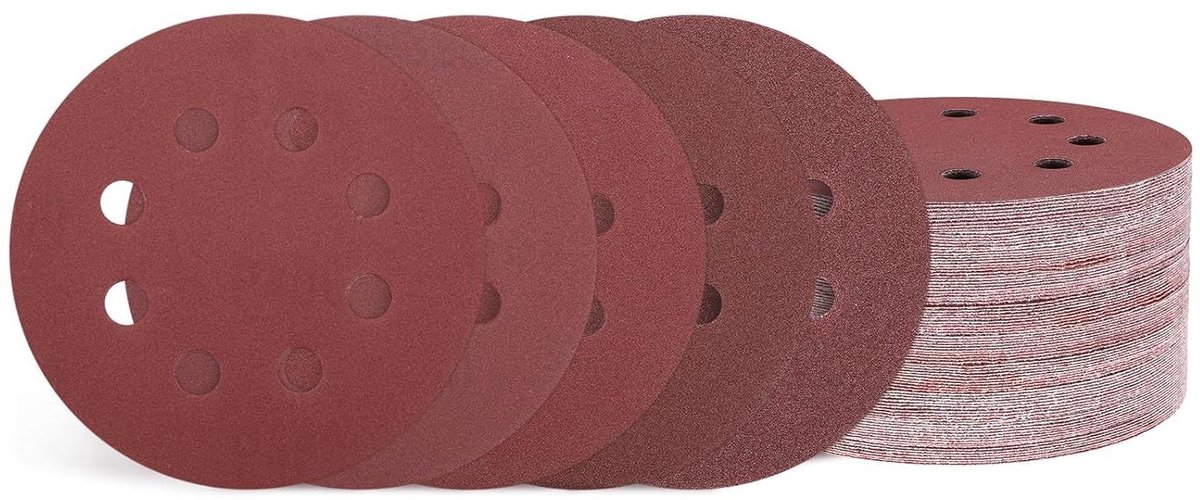 Allecta - Set van 80 schuurschijven 125mm - 5 inch, 8 gaten, diverse korrelgroottes - houtbewerking, auto's, metaal