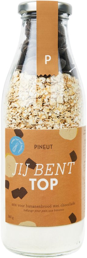 Pineut Bakmix Bananenbrood Chocolade – Cakemix in Fles – Bakpakket Cadeau – Vegan Mogelijk – DIY Bakset voor Kinderen & Volwassenen