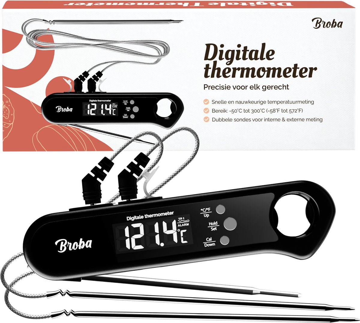Vleesthermometer BBQ Thermometer - Oventhermometer Keukenthermometer Kookthermometer - Kerntemperatuurmeter Voedselthermometer Kernthermometer - Suikerthermometer Kook Thermometer Vlees Oven Keuken - Temperatuurmeter Digitaal - Barbecue Accessoires