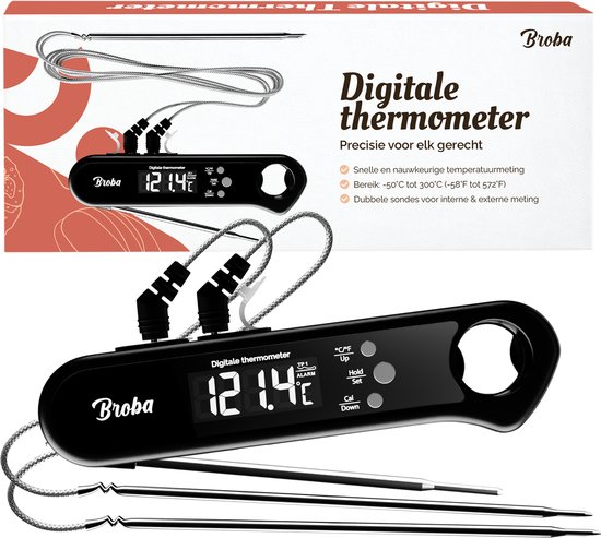 Vleesthermometer BBQ Thermometer - Oventhermometer Keukenthermometer Kookthermometer - Kerntemperatuurmeter Voedselthermometer Kernthermometer - Suikerthermometer Kook Thermometer Vlees Oven Keuken - Temperatuurmeter Digitaal - Barbecue Accessoires
