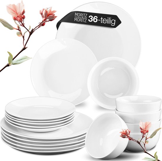 CreaTable, 21844, serie Luna sokken, 18-delige serviesset voor 6 personen, ontbijtset van porselein, vaatwasser- en magnetronbestendig, kwaliteitsproductie