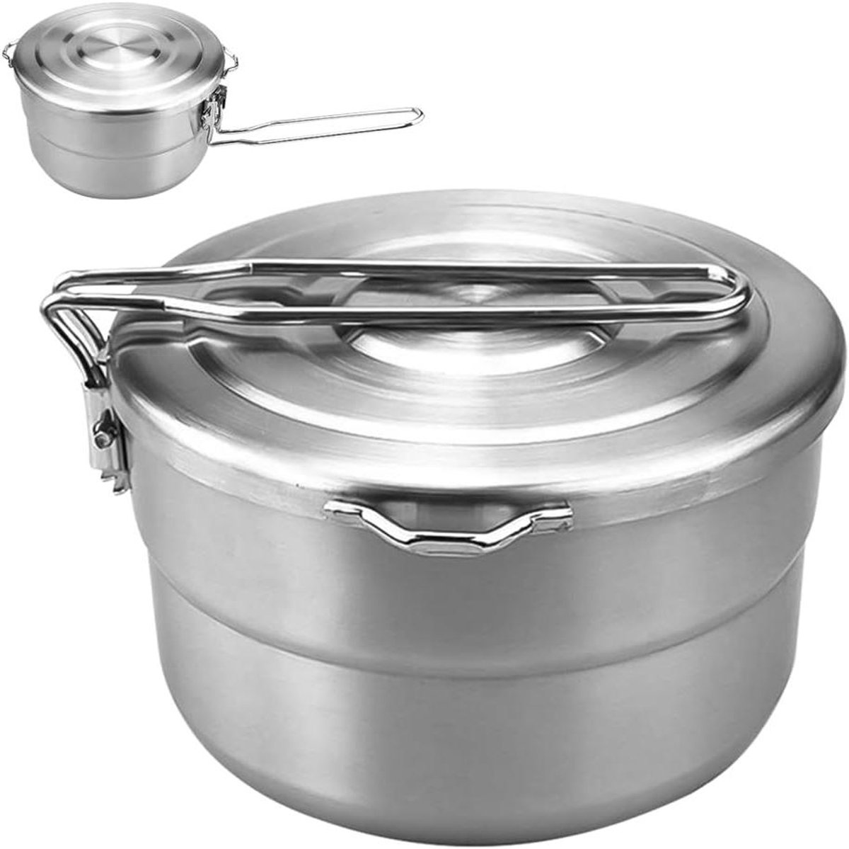 Allecta - Grote Campingpan 1,5L met Deksel en Handgreep - Roestvrij Staal - Kookgerei voor Camping, Wandelen, Picknick.