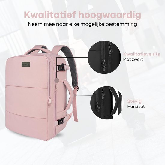 Roze rugzak met apart laptopvak voor 15,6 inch laptop, documenten en sleutels.