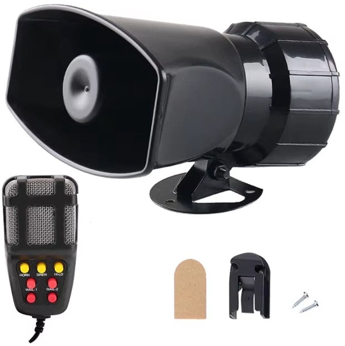 Megafoon 24V 100W met Sirene – 110 dB PA Systeem – 7 Tonen – Autosirene voor Truck, Boot & Noodgebruik – Zwart