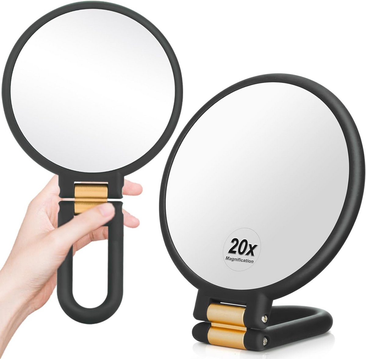 Handspiegel 20x Vergroting - Dubbelzijdige Reisspiegel met Handvat