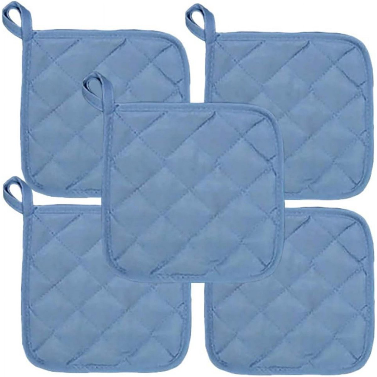 Placemat - Set van 5 isolatiematten voor in de keuken - hittebestendige isolatiematten - grote onderzetters voor dagelijks koken en bakken (afmeting: 6,5 x 6,5 inch, kleur: blauw)