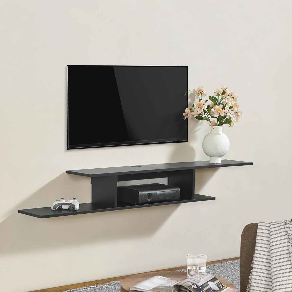 TV Wandplank Zwart 21x150x25 cm met Kabeluitgangen