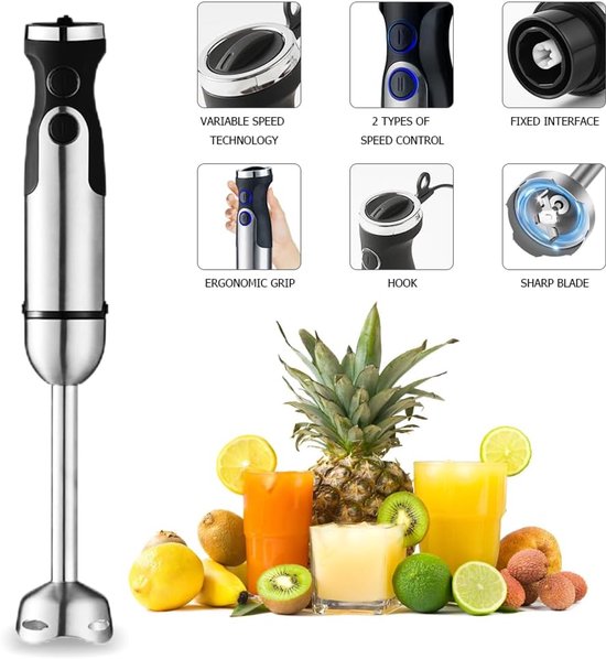 Staafmixer - Elektrische blender - Multifunctionele blender - 5-in-1 roestvrijstalen staafmixer - met turbinestand - met variabele snelheid en snijder - blender en schuimer - Geschikt voor het maken van smoothies - sappen - Bakbenodigdheden van Merkloos — afbeelding 5