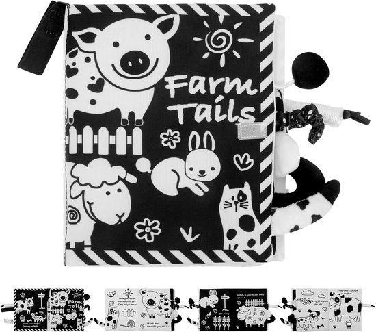 Foto: Babyboekjes met hoog contrast zwart wit babyboekjes boekjes met 3d dierenstaarten tactiele sensorische boekjes met ritselende geluiden babyspeelgoed sensorisch speelgoed voor baby s 0 3 jaar