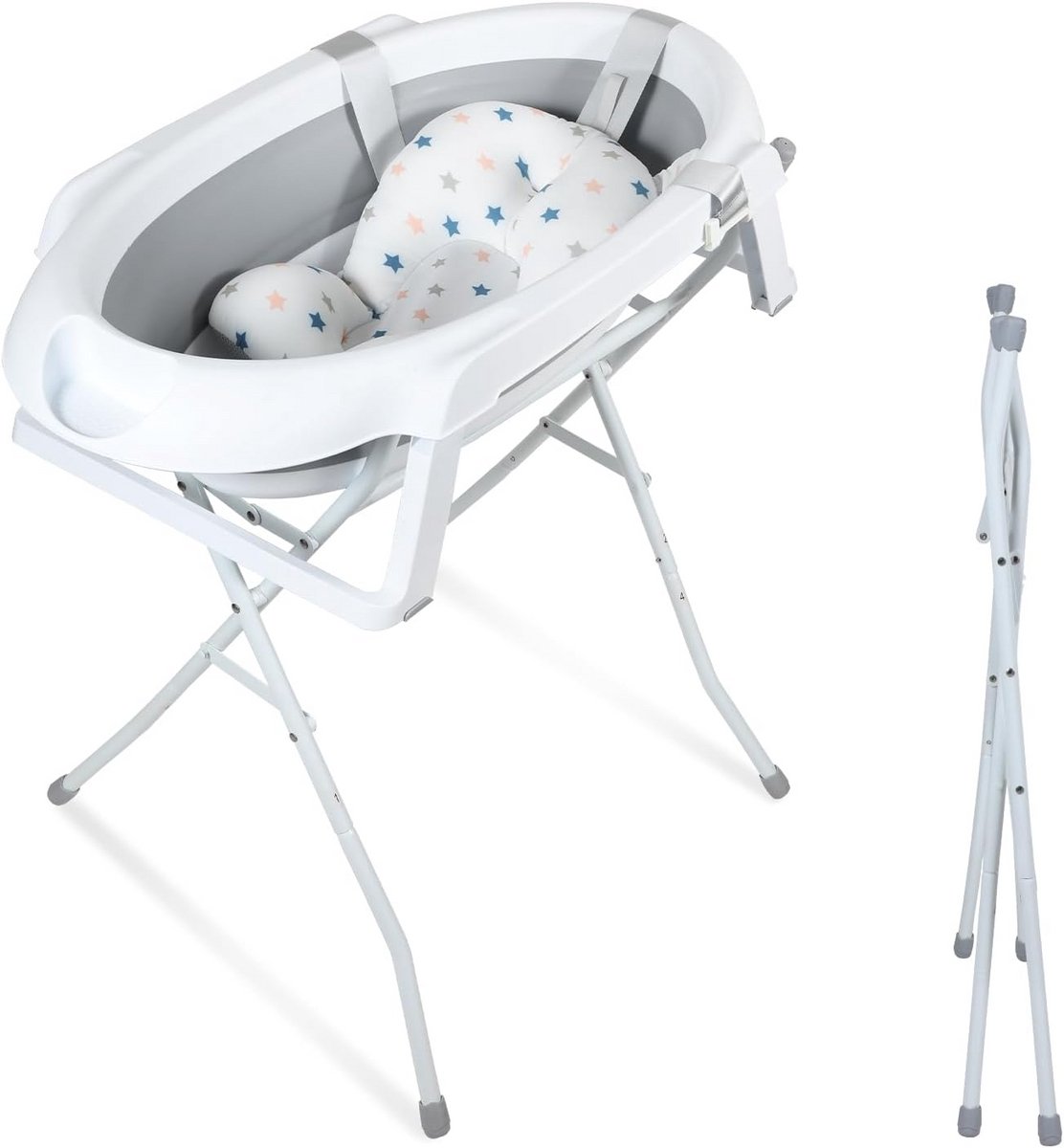 Opvouwbare Babybadkuip met Antislip Standaard en Badmat - Geschikt voor Pasgeborenen