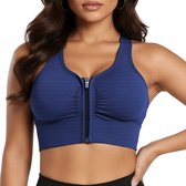 Sport BH Met Rits - BH met Voorsluiting - Push Up BH zonder beugel - Maat L - Blauw - Extra comfortabele Sport BH - Sport bh dames - Shock absorber - Sport top - Magic bra - Comfort BH