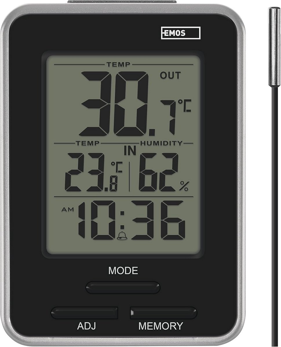 Digitale thermometer met buitensensor en hygrometer - Binnen- en buitentemperatuur, alarm met snooze-functie