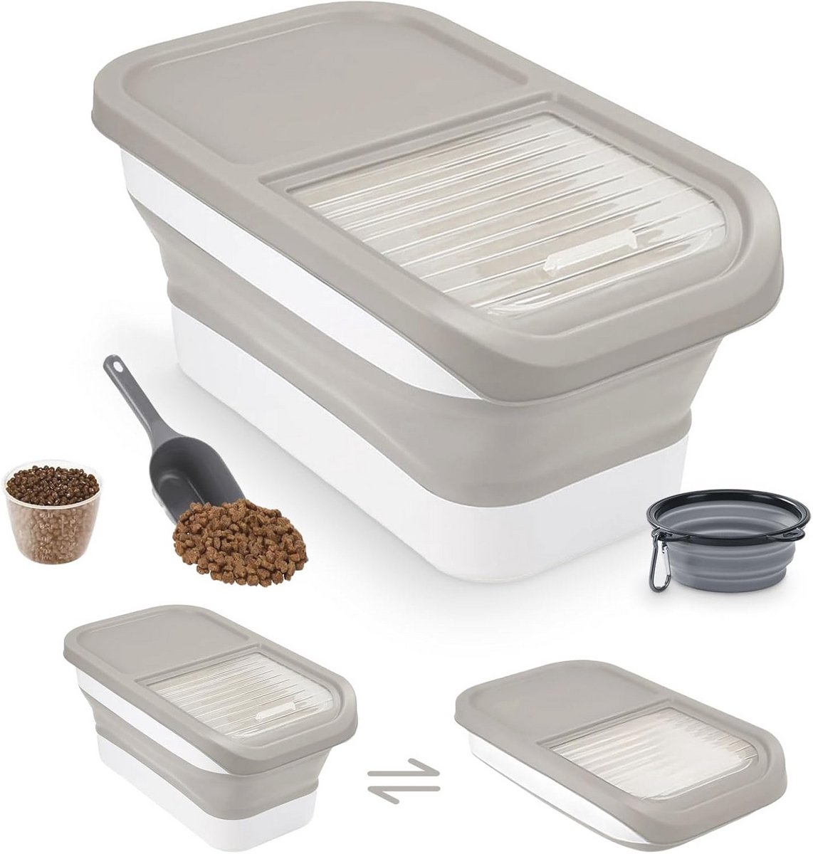 Opvouwbare droogvoerbak voor honden en katten - luchtdichte 5 kg opbergdoos met lepel en maatbeker