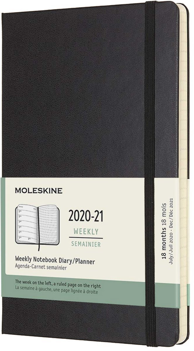 Wekelijkse Agenda Large (13x21 cm) - Zwart - Harde Kaft - 18 MND