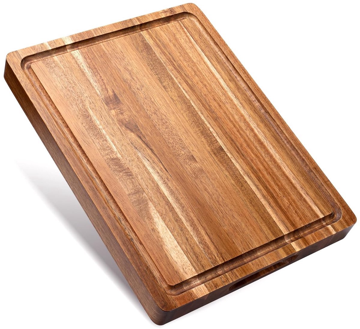 Luxe snijplank van Acaciahout - Houten snijplank met handvaten - 38 x 28 cm - Premium keukenplank van Acacia hout - Serveerplank met groef - Plank met sapgeul - Voor hapjes, fruit, vlees of om op te snijden