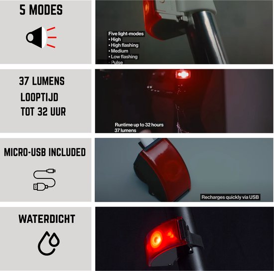 Bookman Curve Fietslampjes - Led Achterlicht - Oplaadbaar via USB - Compact Design — afbeelding 4