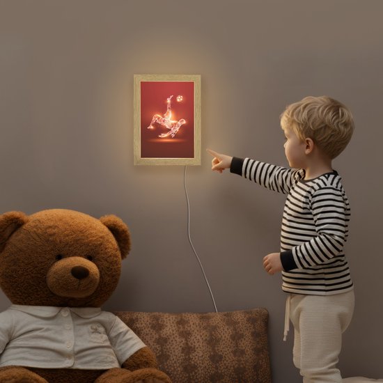 Nachtlampje 15x20 cm - Kinder lampje - Voetballer - Omhaal - Rood - Neon - Tafellamp kinderkamer - Slaapkamer lamp - Bedlamp kinderen - Kinderlampje stopcontact - Wandlamp babykamer - Nachtlampjes van Merkloos — afbeelding 5