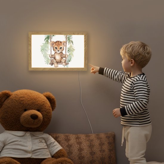 Nachtlampje 30x20 cm - Kinder lamp - Luipaard - Dier - Kinderen - Jungle - Tafellamp kinderkamer - Slaapkamer lamp - Bedlamp kinderen - Kinderlampje stopcontact - Wandlamp babykamer - Nachtlampjes van Gofeibao — afbeelding 5