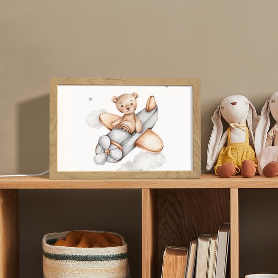 Nachtlampje 30x20 cm - Kinder lamp - Beer - Vliegtuig - Sterren - Kinderen - Tafellamp kinderkamer - Slaapkamer lamp - Bedlamp kinderen - Kinderlampje stopcontact - Wandlamp babykamer - Nachtlampjes van Smart&Geek — afbeelding 3