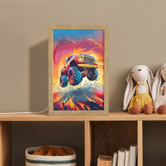 Nachtlampje 20x30 cm - Kinder lampje - Monstertruck - Auto - Jongens - Kleurrijk - Tafellamp kinderkamer - Slaapkamer lamp - Bedlamp kinderen - Kinderlampje stopcontact - Wandlamp babykamer - Nachtlampjes van Merkloos — afbeelding 3