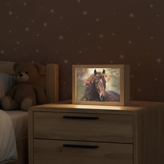 Nachtlampje 20x15 cm - Kinder lamp - Paard - Dieren - Bloemen - Bos - Vlinder - Tafellamp kinderkamer - Slaapkamer lamp - Bedlamp kinderen - Kinderlampje stopcontact - Wandlamp babykamer - Nachtlampjes van Little Lamp Company — afbeelding 2