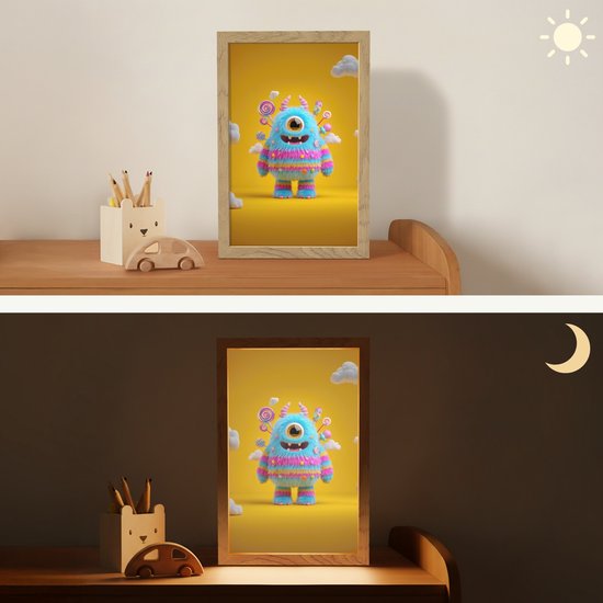 Nachtlampje 20x30 cm - Kinder lampje - Monster - Snoep - Geel - Kleurrijk - Tafellamp kinderkamer - Slaapkamer lamp - Bedlamp kinderen - Kinderlampje stopcontact - Wandlamp babykamer - Nachtlampjes van Merkloos — afbeelding 4