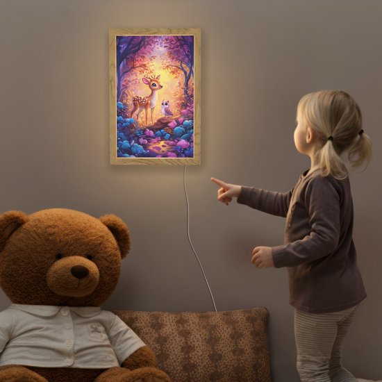Nachtlampje 20x30 cm - Kinder lamp - Hertje - Uil - Fantasie - Bos - Tafellamp kinderkamer - Slaapkamer lamp - Bedlamp kinderen - Kinderlampje stopcontact - Wandlamp babykamer - Nachtlampjes van Smartfields — afbeelding 5
