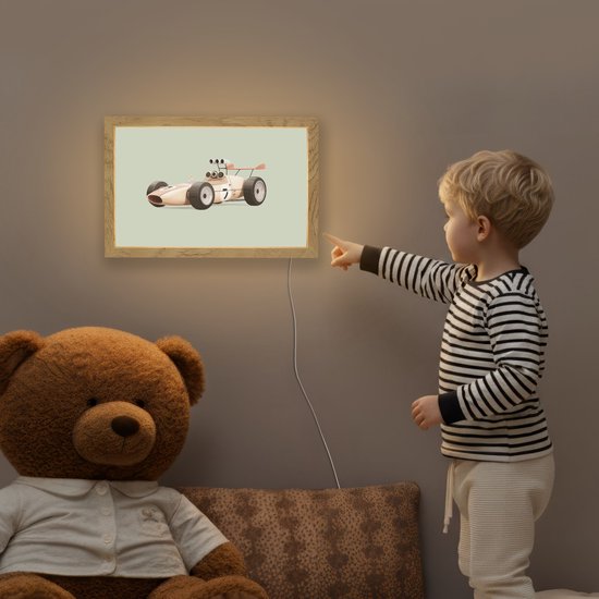 Nachtlampje 30x20 cm - Kinder lampje - Beige - Raceauto - Groen - Tafellamp kinderkamer - Slaapkamer lamp - Bedlamp kinderen - Kinderlampje stopcontact - Wandlamp babykamer - Nachtlampjes van Merkloos — afbeelding 5