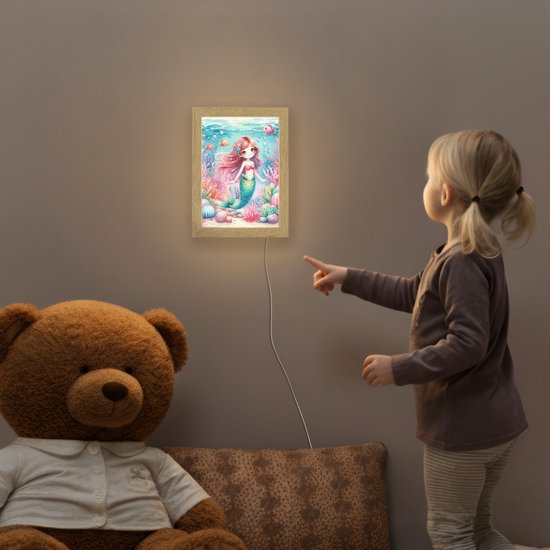Nachtlampje 15x20 cm - Kinder lampje - Zeemeermin - Kleurrijk - Onderwater - Zeedieren - Vissen - Tafellamp kinderkamer - Slaapkamer lamp - Bedlamp kinderen - Kinderlampje stopcontact - Wandlamp babykamer - Nachtlampjes van Merkloos — afbeelding 5