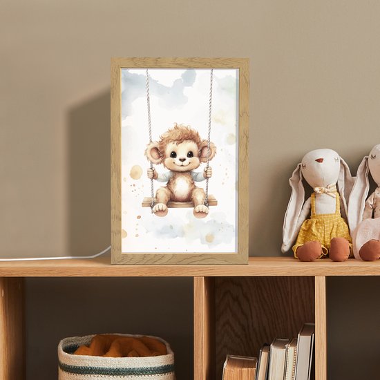 Nachtlampje 20x30 cm - Kinder lamp - Aap - Dier - Kinderen - Tafellamp kinderkamer - Slaapkamer lamp - Bedlamp kinderen - Kinderlampje stopcontact - Wandlamp babykamer - Nachtlampjes van Decohome — afbeelding 3