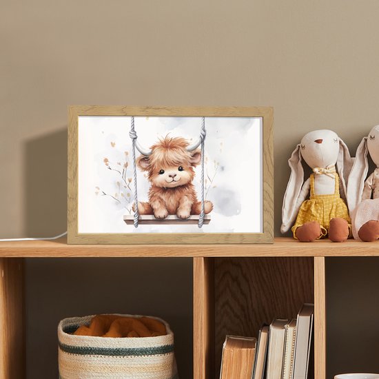 Nachtlampje 30x20 cm - Kinder lamp - Schotse hooglander - Dier - Kinderen - Tafellamp kinderkamer - Slaapkamer lamp - Bedlamp kinderen - Kinderlampje stopcontact - Wandlamp babykamer - Nachtlampjes van Merkloos — afbeelding 3