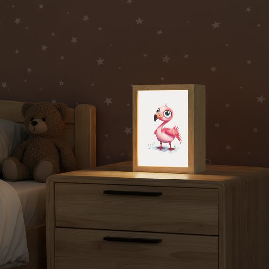 Nachtlampje 15x20 cm - Kinder lampje - Flamingo - Roze - Water - Tafellamp kinderkamer - Slaapkamer lamp - Bedlamp kinderen - Kinderlampje stopcontact - Wandlamp babykamer - Nachtlampjes van Merkloos — afbeelding 2